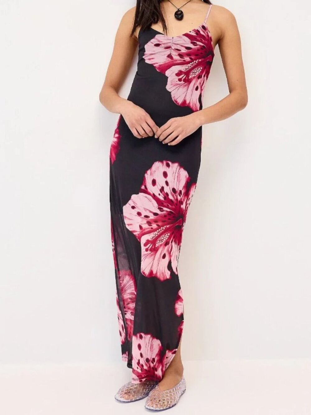 Only Ruched bodice mesh maxi dress